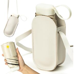 Mini Travel Folding Umbrella - Small Compact Sun Retractable Umbrella with Case, Lightweight Portable UPF 50+ Rain UV Protection Windproof Parasol for Pocket Backpack Women Girls Lady in Kuwait