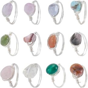 HOBBIESAY Stone Crystal Copper Wire Wrapped Finger Rings Natural Gemstone Rings Irregular Gem Ring for Women Christmas Wedding Birthday Party Gift in Saudi Arabia