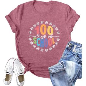 100 Days of School Shirt Teacher Happy 100th Day of School Tshirt Women Casual Teacher Life Tee Tops in Saudi Arabia