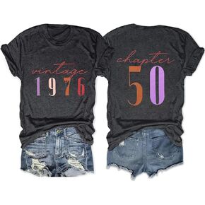 50th Birthday Shirt for Women Vintage 1976 T-Shirt Casual Short Sleeve 50 Years Old Birthday Party Tee Tops in Kuwait