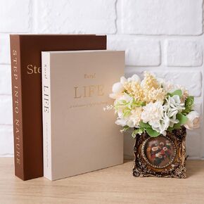 مجموعة كتب Lengba Linen المزخرفة مكونة من 2 - صندوق تخزين الكتب الصناعية مع مساحة تخزين مخفية لديكور المنزل، وطاولة القهوة، ورف الكتب (القهوة والبيج) in Kuwait
