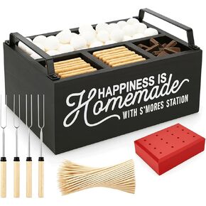 lynorra 4-in-1 Smores Station with Wooden Stand, Forks & Bamboo Sticks | Smores Station Caddy Organizer & Farmhouse Smores Bar Holder for Indoor Outdoor Use, Camping, BBQ, Parties & Housewarming Gift in Saudi Arabia