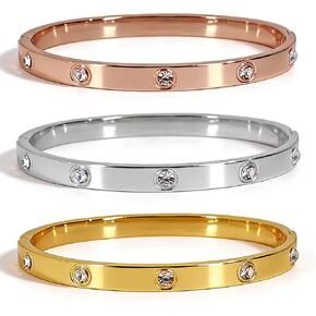 3PCS Gold/Silver/Rose Gold Love Bangle Bracelet Set for Women, Palace Multi-style Light Luxury, Zinc Alloy with Cubic Zirconia, Stackable, Ideal Gift for Birthday Christmas Valentine's Day Mother's Day in Saudi Arabia