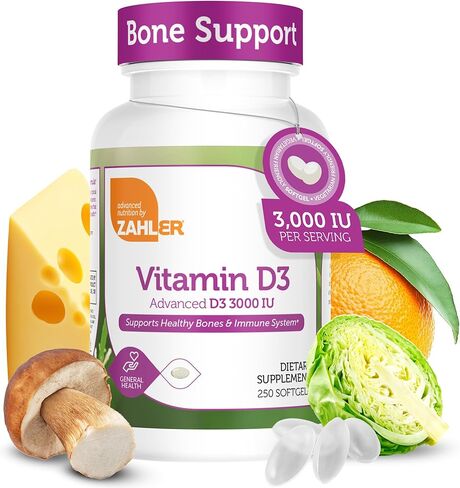 Zahler Junior D3 Vitamins 1000 IU - Chewable Vitamin D3 for Kids - Vitamin D for Kids to Support Bone, Teeth & Immune Health - Kosher Kids Vitamin D3 Orange Flavor - D3 Vitamins for Kids 250 Count. in Kuwait