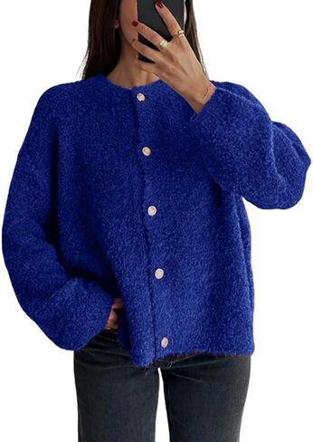CHARTOU Women Fuzzy Knit Sweater Long Sleeve Crewneck Loose Open Front Cardigan Tops in Saudi Arabia