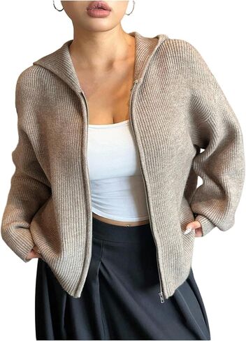 SOLY HUX Plus Size Cardigan Sweaters for Women Zip Up Hoodie Long Sleeve Knitted Sweater Fall Clothes Outerwear in Saudi Arabia