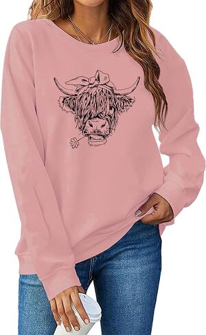 LIWYLU Cow Sweatshirt Funny Animal Cattle Farm Life Graphic Long Sleeve Shirt Top Country Western Pullover Casual Blouse in Saudi Arabia