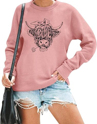 LIWYLU Cow Sweatshirt Funny Animal Cattle Farm Life Graphic Long Sleeve Shirt Top Country Western Pullover Casual Blouse in Saudi Arabia
