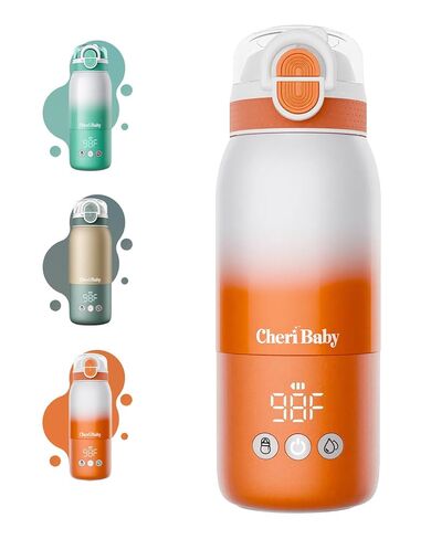 CheriBaby Portable Bottle Warmer for Travel – Dual Heating Modes for Breast Milk & Water, Portable Milk Warmer On-The-Go, Extra Straw Lid, Super Fast Charging, Long Battery Life, 12 Ounces in Kuwait