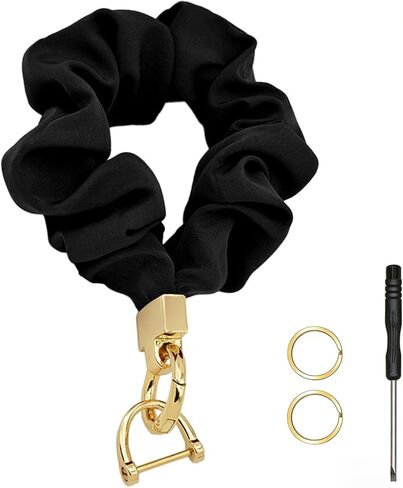 Scrunchie Wristlet Keychain for Women Men, Cute Stretchy Wrist KeyChain for Car Keys with 3 Keyrings and 1 D ring in Kuwait
