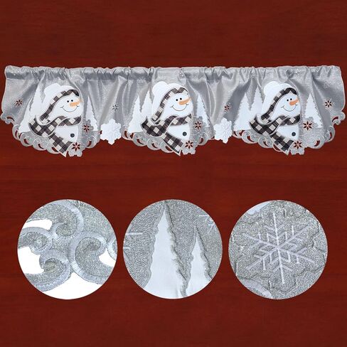 Simhomsen Embroidered Silver Snowflakes Kitchen Window Curtain Valance W 57 × L 14 Inches, Christmas Holidays Decorations (Snowman Silver) in Saudi Arabia