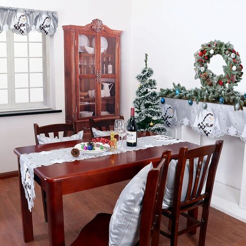 Simhomsen Embroidered Silver Snowflakes Kitchen Window Curtain Valance W 57 × L 14 Inches, Christmas Holidays Decorations (Snowman Silver) in Saudi Arabia