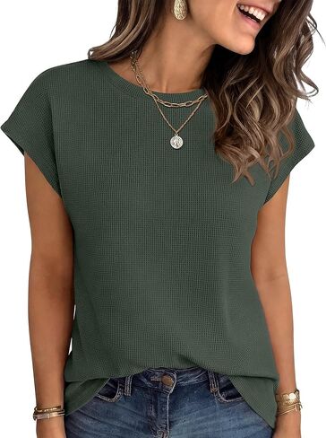 ANRABESS Womens Waffle Knit Cap Sleeve T Shirts Summer Casual Tops Basic Tee Work Blouses 2026 Spring Vacation Clothes in Saudi Arabia