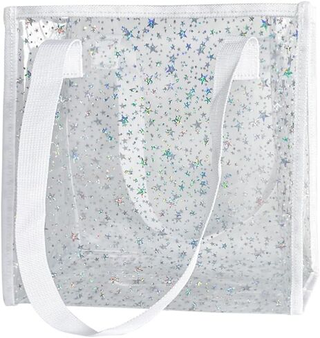 Transparent Tote Bag with Stars Pattern Print, Large Capacity Shopping Bag, Reusable Bag 10 x 9.8×3.9 inches in Kuwait