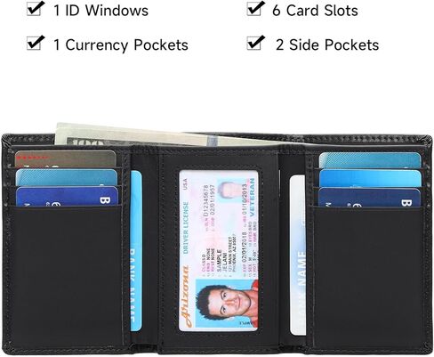 محفظة LOUEBICA جلدية ثلاثية الطي للرجال، محافظ RFID للجيب الأمامي مع نافذة لبطاقة الهوية in Kuwait
