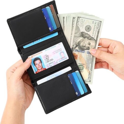 محفظة LOUEBICA جلدية ثلاثية الطي للرجال، محافظ RFID للجيب الأمامي مع نافذة لبطاقة الهوية in Kuwait