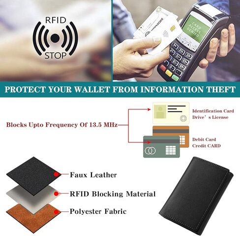 محفظة LOUEBICA جلدية ثلاثية الطي للرجال، محافظ RFID للجيب الأمامي مع نافذة لبطاقة الهوية in Kuwait
