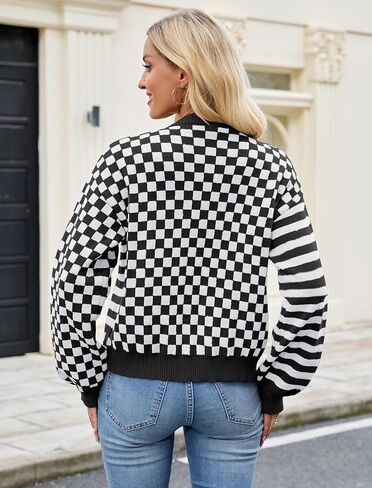 ZAFUL Cardigan Sweaters for Women Trendy Fall 2025 Striped Checkered Button Down Oversized Knit Sweater Outerwear in Saudi Arabia