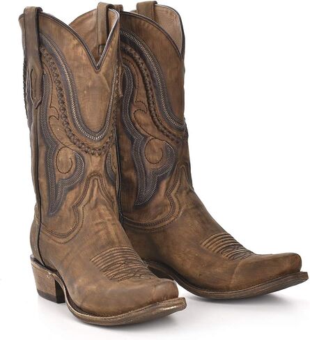 حذاء رعاة البقر بتفاصيل منسوجة بنية اللون ومقدمة مربعة ضيقة للرجال من شركة Corral Boot Company LLC in Saudi Arabia