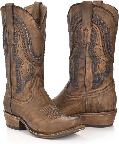حذاء رعاة البقر بتفاصيل منسوجة بنية اللون ومقدمة مربعة ضيقة للرجال من شركة Corral Boot Company LLC in Saudi Arabia