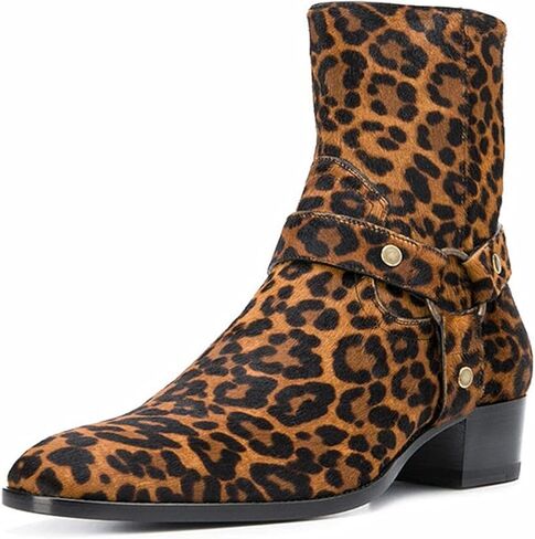 Santimon Men’s Top-Grain Leather Harness Chelsea Boots – Western Cowboy Ankle Boots with Side Zipper, Suede & Smooth Leather Options for Casual, Motorcycle, Party & Everyday Wear in Saudi Arabia