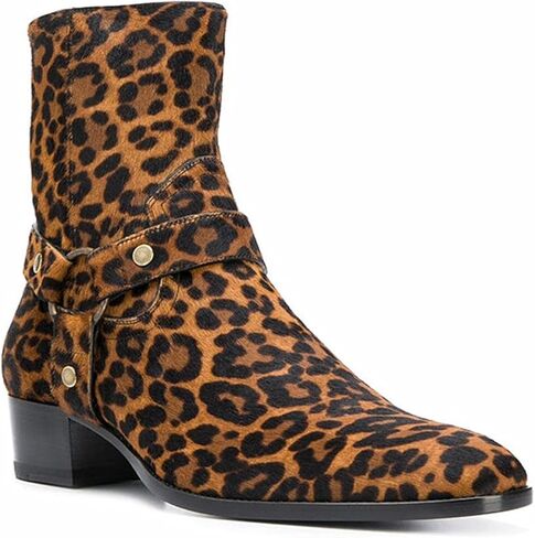 Santimon Men’s Top-Grain Leather Harness Chelsea Boots – Western Cowboy Ankle Boots with Side Zipper, Suede & Smooth Leather Options for Casual, Motorcycle, Party & Everyday Wear in Saudi Arabia
