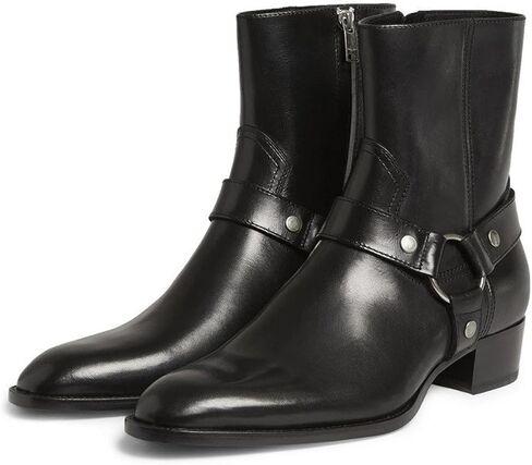 Santimon Men’s Top-Grain Leather Harness Chelsea Boots – Western Cowboy Ankle Boots with Side Zipper, Suede & Smooth Leather Options for Casual, Motorcycle, Party & Everyday Wear in Saudi Arabia