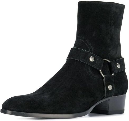 Santimon Men’s Top-Grain Leather Harness Chelsea Boots – Western Cowboy Ankle Boots with Side Zipper, Suede & Smooth Leather Options for Casual, Motorcycle, Party & Everyday Wear in Saudi Arabia