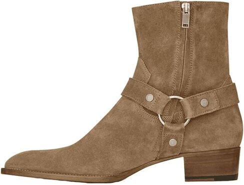 Santimon Men’s Top-Grain Leather Harness Chelsea Boots – Western Cowboy Ankle Boots with Side Zipper, Suede & Smooth Leather Options for Casual, Motorcycle, Party & Everyday Wear in Saudi Arabia