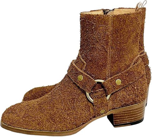 Santimon Men’s Top-Grain Leather Harness Chelsea Boots – Western Cowboy Ankle Boots with Side Zipper, Suede & Smooth Leather Options for Casual, Motorcycle, Party & Everyday Wear in Saudi Arabia