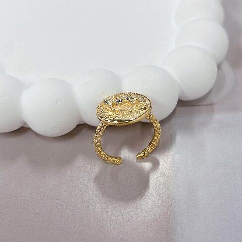 Hip Hop Horse Coin Statement Open Ring for Women Vintage Circle Geometry Animal Adjustable Finger Ring Stackable Thin Handmade Hammered Band Rings Promise Engagement Friendship Fashion Jewelry Gifts in Saudi Arabia