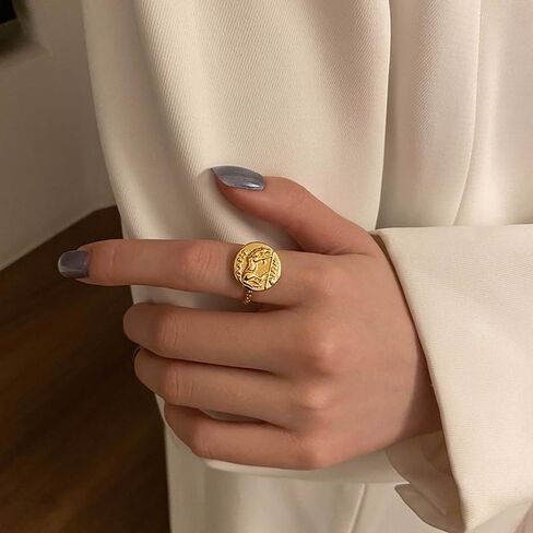 Hip Hop Horse Coin Statement Open Ring for Women Vintage Circle Geometry Animal Adjustable Finger Ring Stackable Thin Handmade Hammered Band Rings Promise Engagement Friendship Fashion Jewelry Gifts in Saudi Arabia