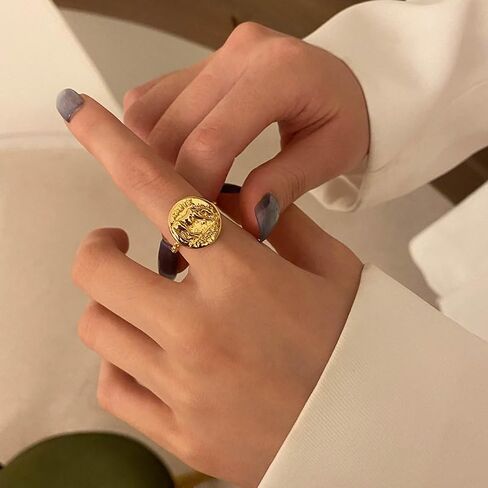 Hip Hop Horse Coin Statement Open Ring for Women Vintage Circle Geometry Animal Adjustable Finger Ring Stackable Thin Handmade Hammered Band Rings Promise Engagement Friendship Fashion Jewelry Gifts in Saudi Arabia