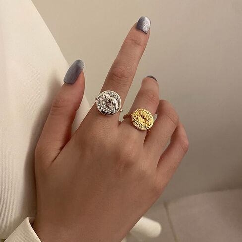 Hip Hop Horse Coin Statement Open Ring for Women Vintage Circle Geometry Animal Adjustable Finger Ring Stackable Thin Handmade Hammered Band Rings Promise Engagement Friendship Fashion Jewelry Gifts in Saudi Arabia