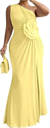 Floerns Women's Plus Size 3D Floral One Shoulder Maxi Dress Sleeveless Evening Long Dresses in Saudi Arabia