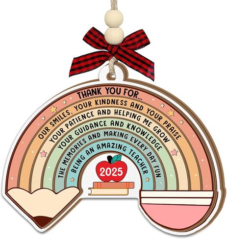 Teacher Christmas Ornament 2025 - Two-Layer Wooden Thank You Ornament for Christmas Tree - Appreciation Gifts for Teachers, Daycare, Preschool, First Day or Retirement - Teacher Gifts for Women, Men in Saudi Arabia