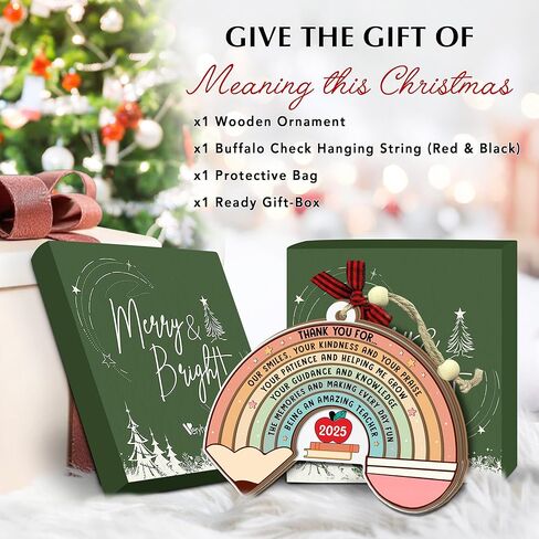 Teacher Christmas Ornament 2025 - Two-Layer Wooden Thank You Ornament for Christmas Tree - Appreciation Gifts for Teachers, Daycare, Preschool, First Day or Retirement - Teacher Gifts for Women, Men in Saudi Arabia