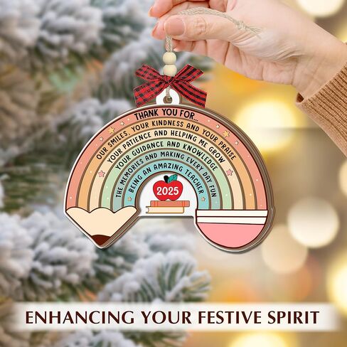 Teacher Christmas Ornament 2025 - Two-Layer Wooden Thank You Ornament for Christmas Tree - Appreciation Gifts for Teachers, Daycare, Preschool, First Day or Retirement - Teacher Gifts for Women, Men in Saudi Arabia