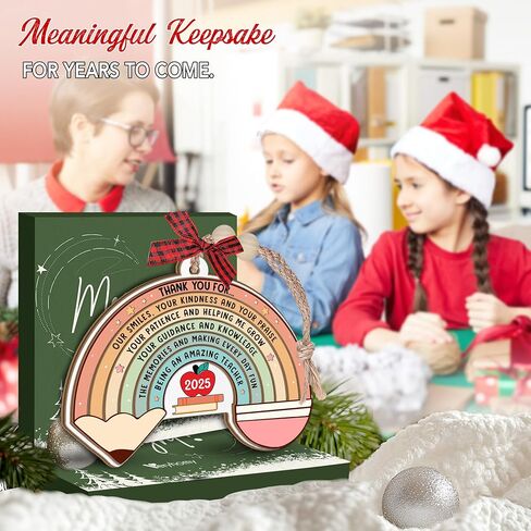 Teacher Christmas Ornament 2025 - Two-Layer Wooden Thank You Ornament for Christmas Tree - Appreciation Gifts for Teachers, Daycare, Preschool, First Day or Retirement - Teacher Gifts for Women, Men in Saudi Arabia