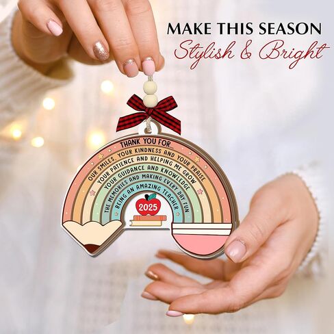 Teacher Christmas Ornament 2025 - Two-Layer Wooden Thank You Ornament for Christmas Tree - Appreciation Gifts for Teachers, Daycare, Preschool, First Day or Retirement - Teacher Gifts for Women, Men in Saudi Arabia