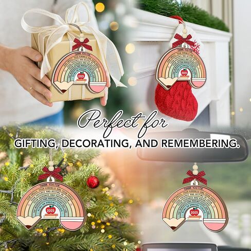 Teacher Christmas Ornament 2025 - Two-Layer Wooden Thank You Ornament for Christmas Tree - Appreciation Gifts for Teachers, Daycare, Preschool, First Day or Retirement - Teacher Gifts for Women, Men in Saudi Arabia