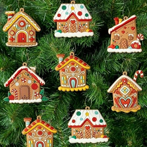 6Pcs Gingerbread House Ornament, Christmas Tree Ornament Rustic Farmhouse Gingerbread House Decor House Pendants for Holiday Party Favor in Saudi Arabia