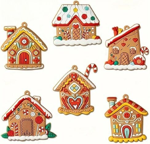 6Pcs Gingerbread House Ornament, Christmas Tree Ornament Rustic Farmhouse Gingerbread House Decor House Pendants for Holiday Party Favor in Saudi Arabia