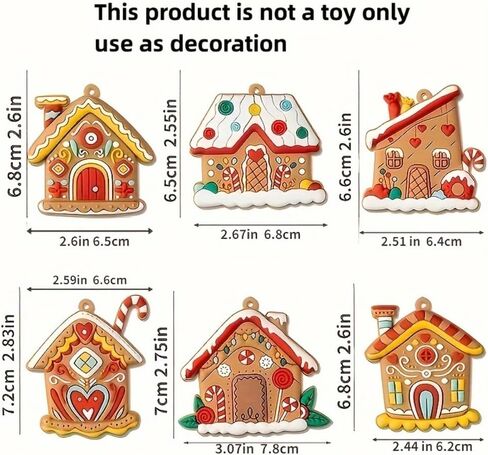 6Pcs Gingerbread House Ornament, Christmas Tree Ornament Rustic Farmhouse Gingerbread House Decor House Pendants for Holiday Party Favor in Saudi Arabia