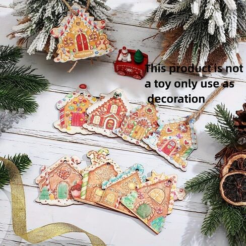 6Pcs Gingerbread House Ornament, Christmas Tree Ornament Rustic Farmhouse Gingerbread House Decor House Pendants for Holiday Party Favor in Saudi Arabia