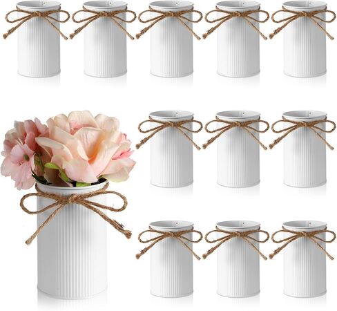 Wanmu 12 Pcs 4.33 Inch Farmhouse Vase Decor Vintage Flower Jug with Twine Bow, Galvanized Metal Vase for Artificial Flowers for Table Centerpiece Weddings Home Modern & Farmhouse Décor in Saudi Arabia