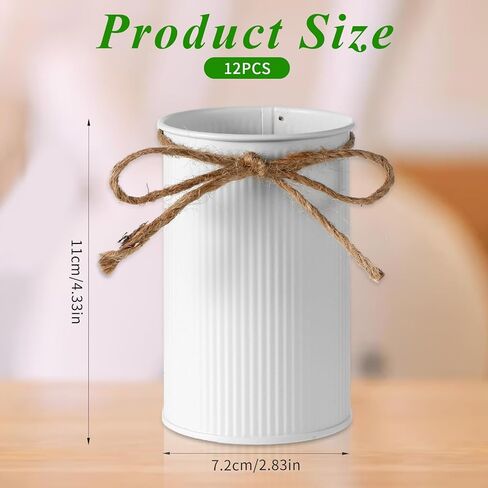 Wanmu 12 Pcs 4.33 Inch Farmhouse Vase Decor Vintage Flower Jug with Twine Bow, Galvanized Metal Vase for Artificial Flowers for Table Centerpiece Weddings Home Modern & Farmhouse Décor in Saudi Arabia