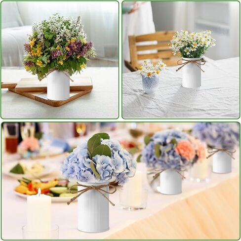 Wanmu 12 Pcs 4.33 Inch Farmhouse Vase Decor Vintage Flower Jug with Twine Bow, Galvanized Metal Vase for Artificial Flowers for Table Centerpiece Weddings Home Modern & Farmhouse Décor in Saudi Arabia