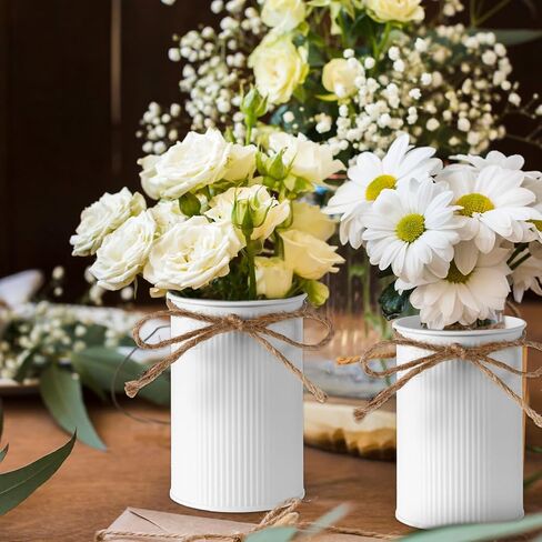 Wanmu 12 Pcs 4.33 Inch Farmhouse Vase Decor Vintage Flower Jug with Twine Bow, Galvanized Metal Vase for Artificial Flowers for Table Centerpiece Weddings Home Modern & Farmhouse Décor in Saudi Arabia