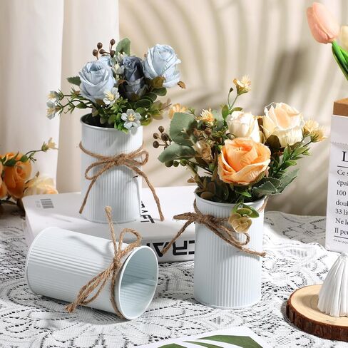 Wanmu 12 Pcs 4.33 Inch Farmhouse Vase Decor Vintage Flower Jug with Twine Bow, Galvanized Metal Vase for Artificial Flowers for Table Centerpiece Weddings Home Modern & Farmhouse Décor in Saudi Arabia